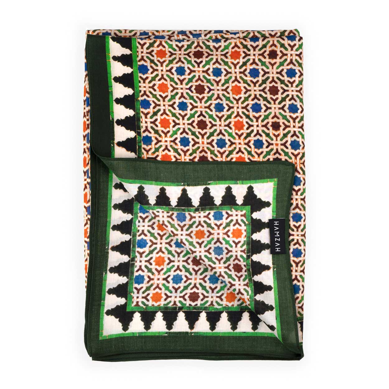 Pañuelo estampado con patrón geométrico inspirado en el arte islámico