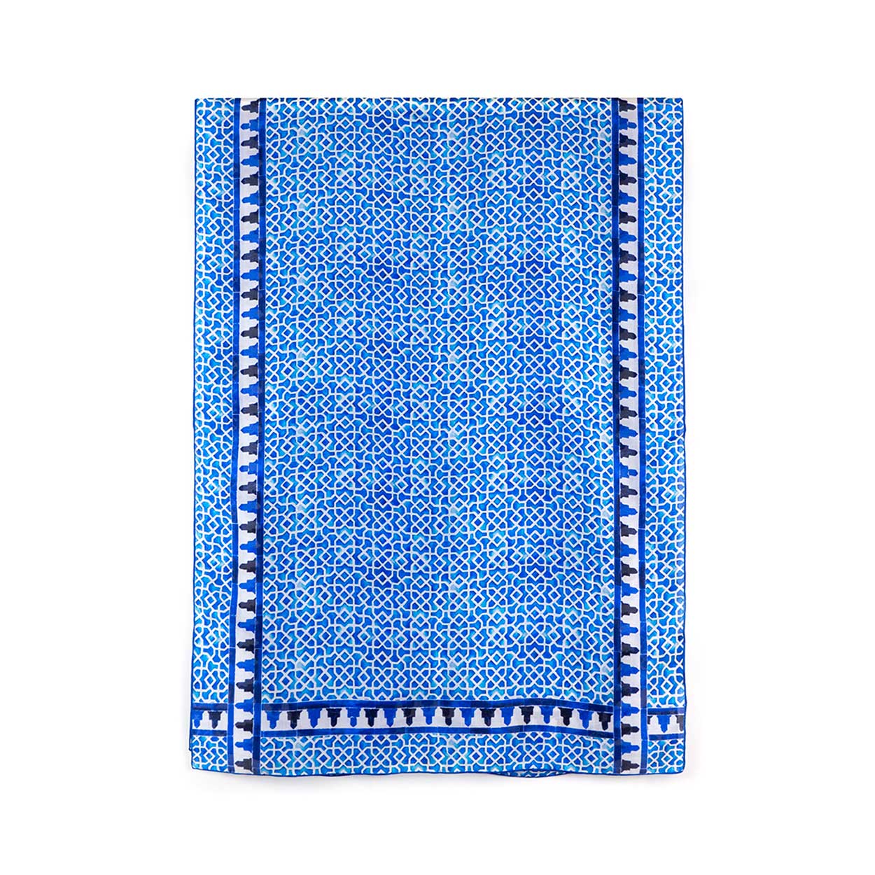 Large blue silk scarf featuring Islamic pattern print