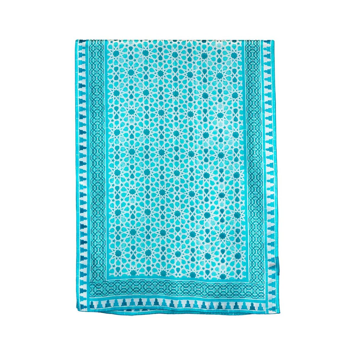 Blue large silk scarf for women with moorish tiles print