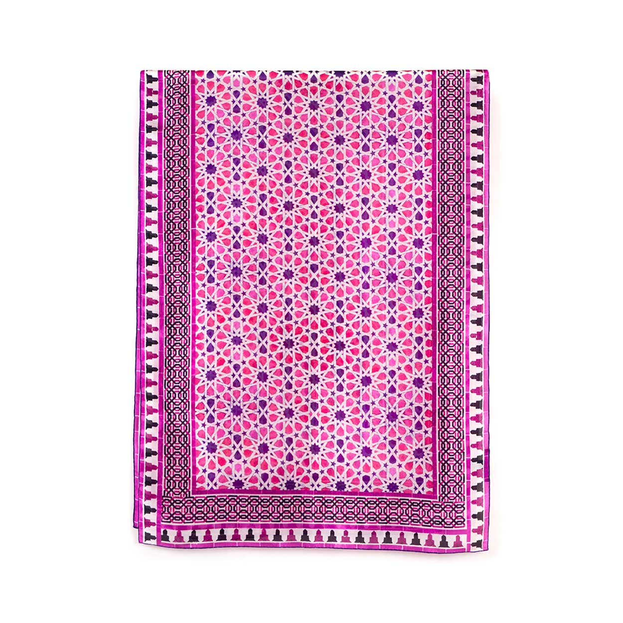 Large pink silk scarf with Moorish tiles art