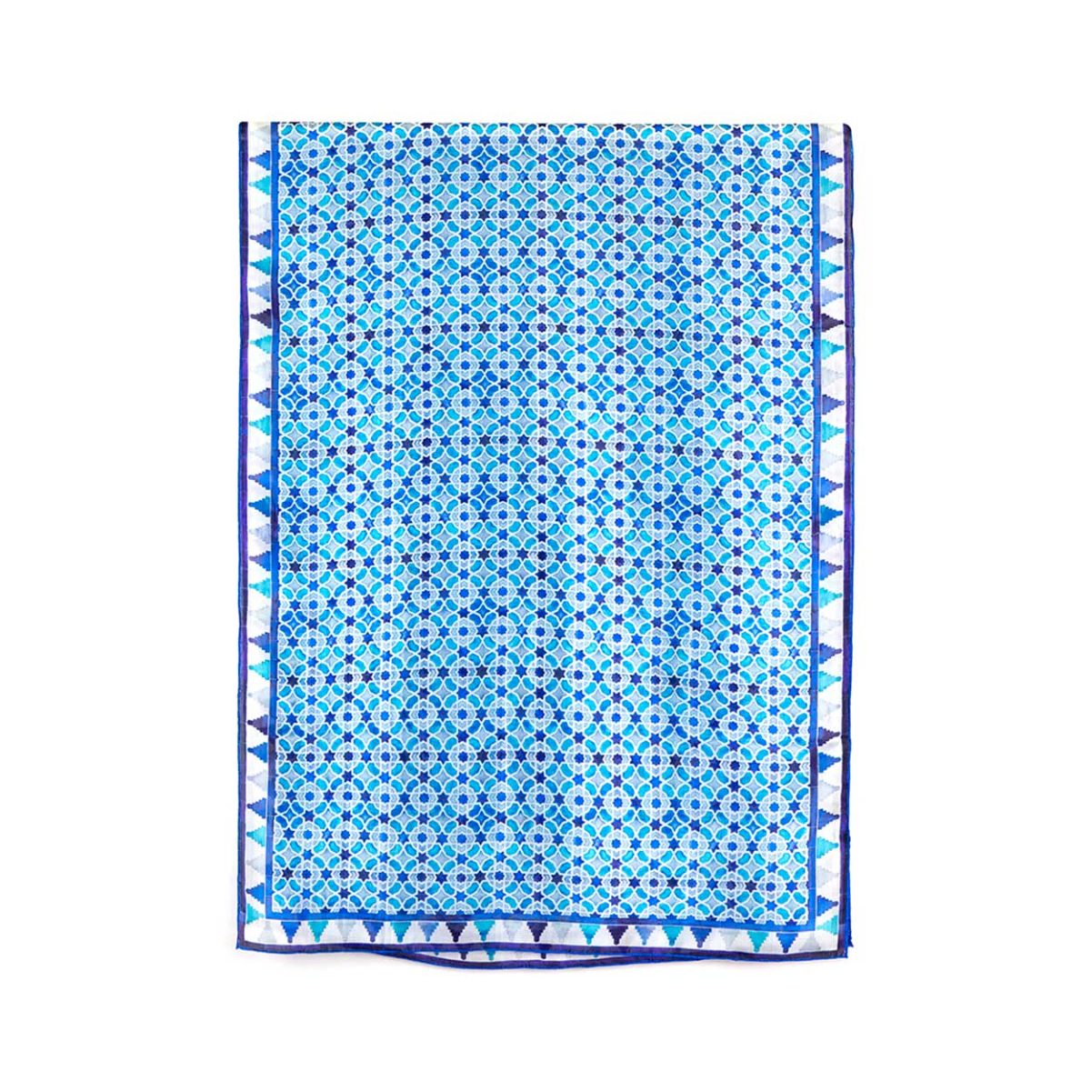 Large white and blue silk scarf for women