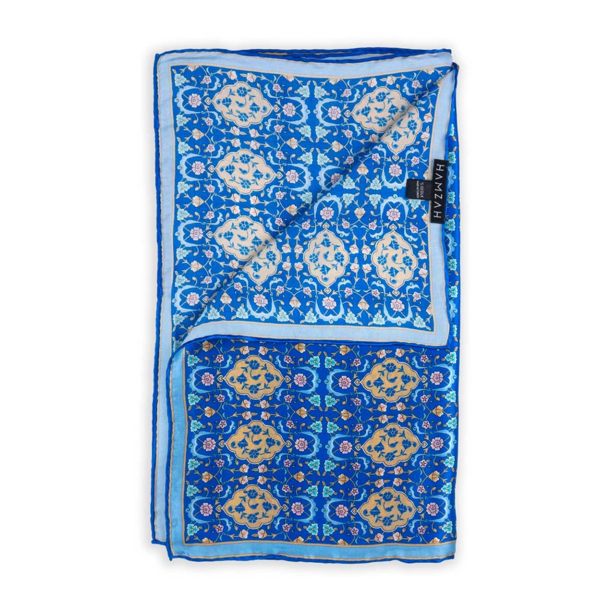 Pañuelo de seda con flores azul