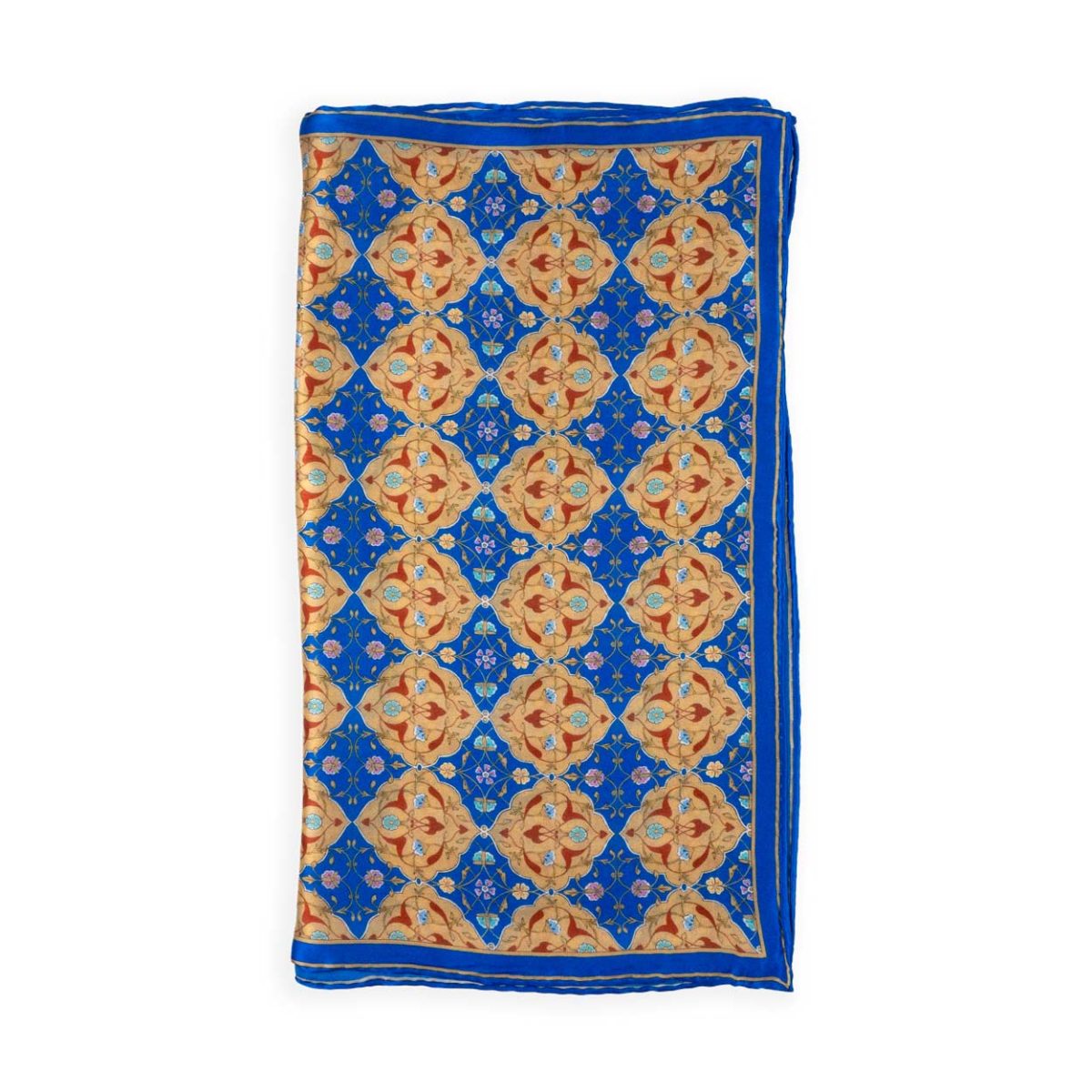 Brown and blue silk scarf with turkish art print
