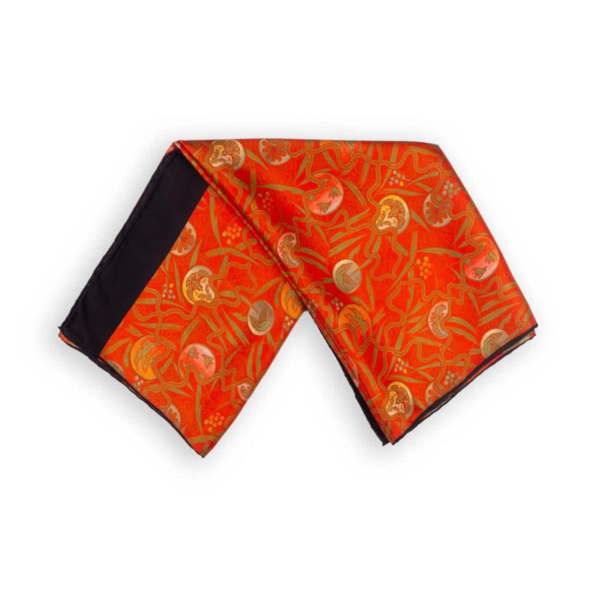 Pañuelo de seda rojo y negro con estampado japonés