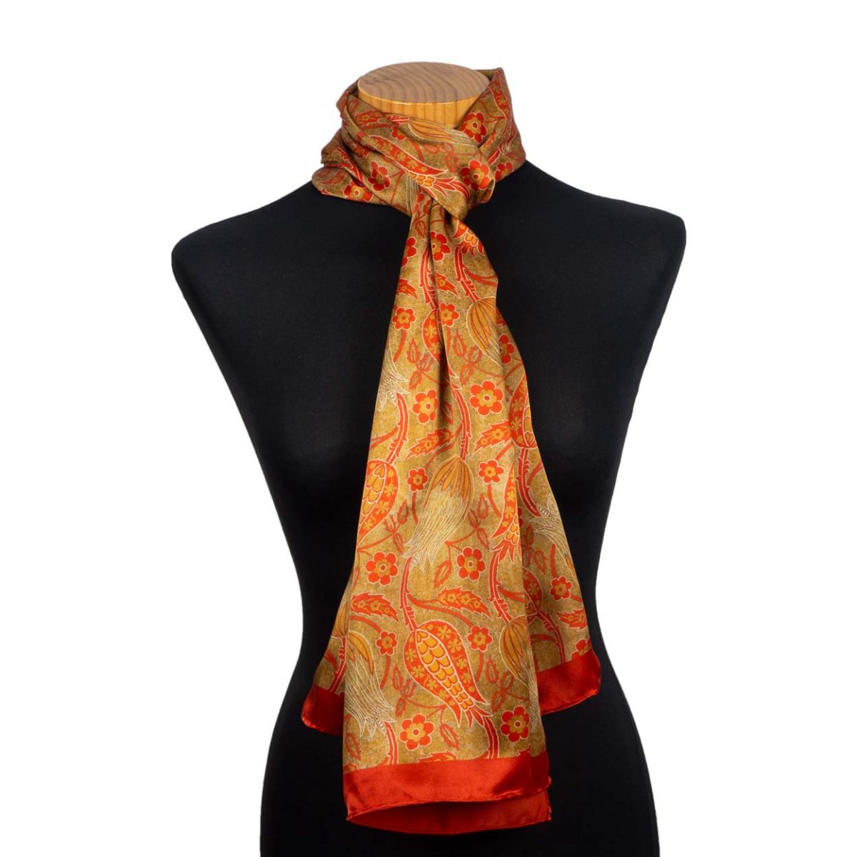 Green and red scarf with tulips print