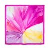 Fluid art inspired pink and yellow square silk scarf
