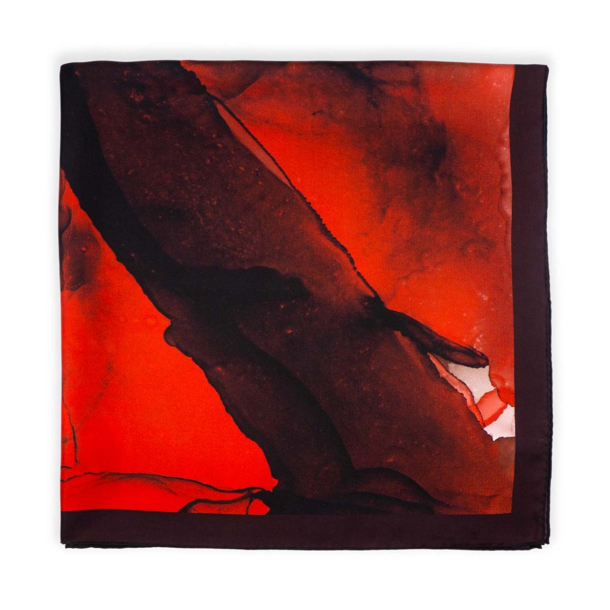 Red square scarf for women with fluid art print