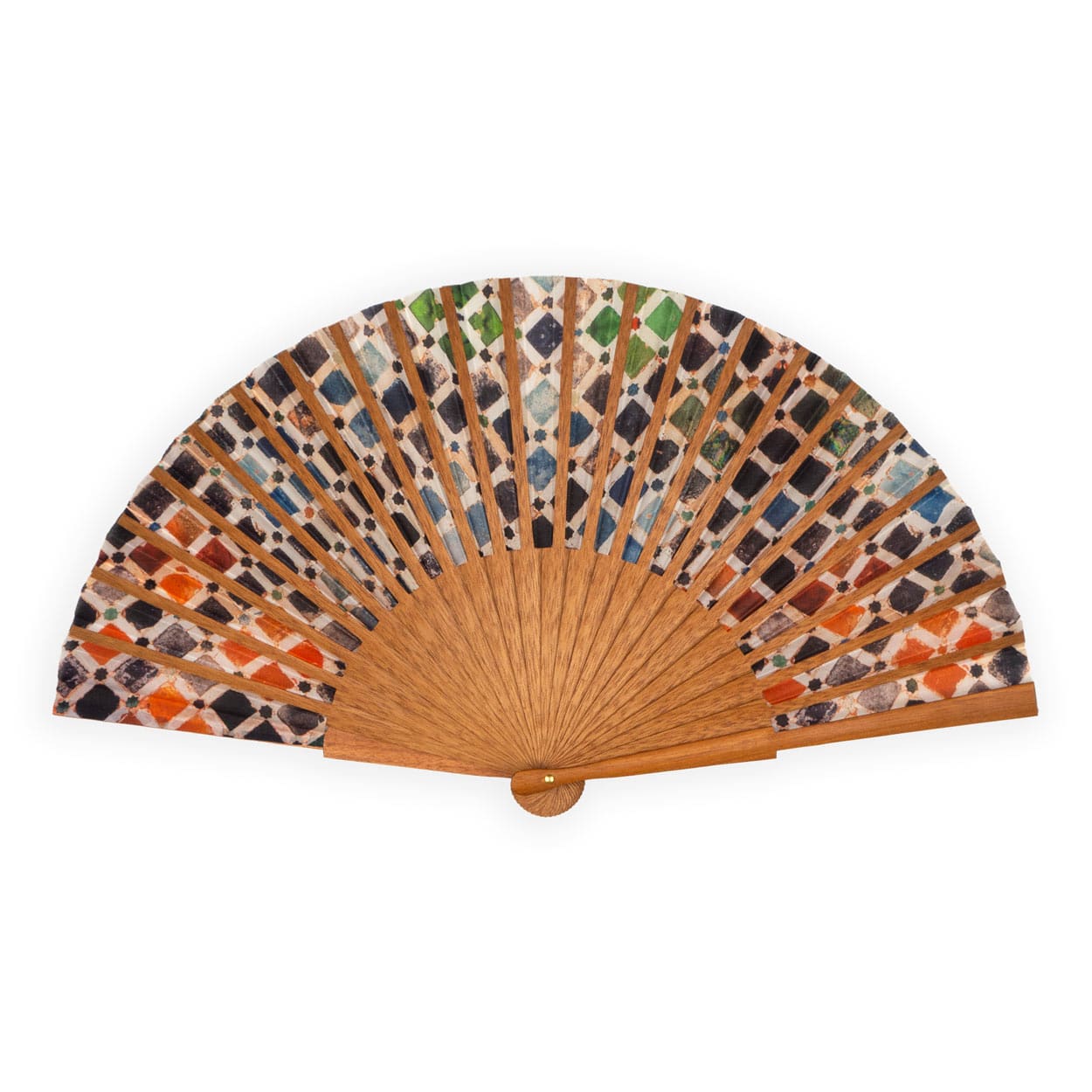 Colorful folding fan inspired by Andalusian mosaic tiles