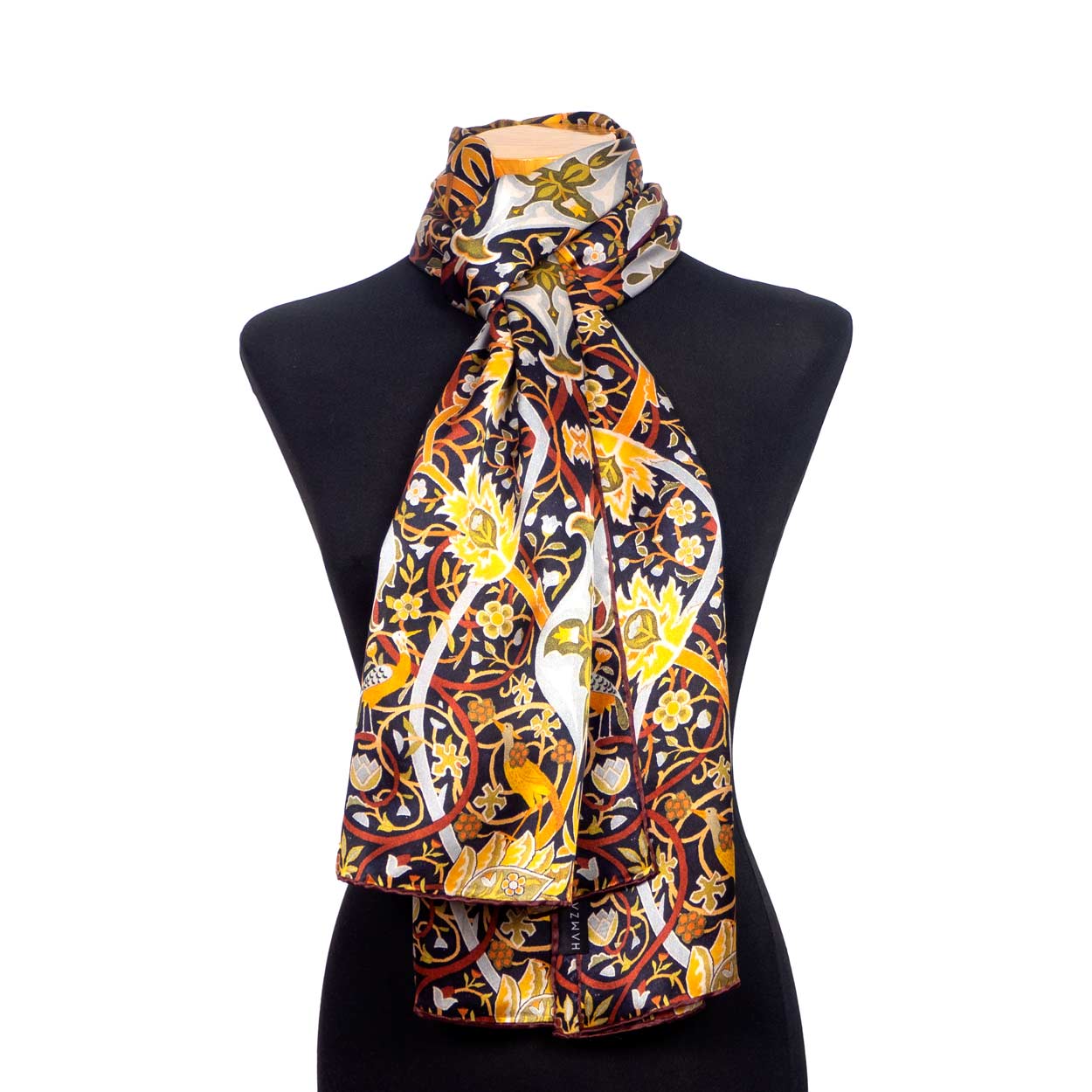 Silk scarf for neck with floral print
