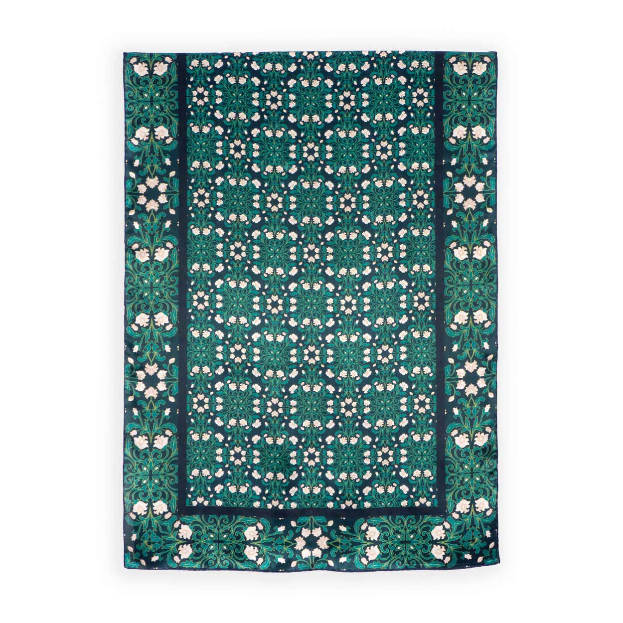 Large green scarf with floral print inspired by Art Nouveau