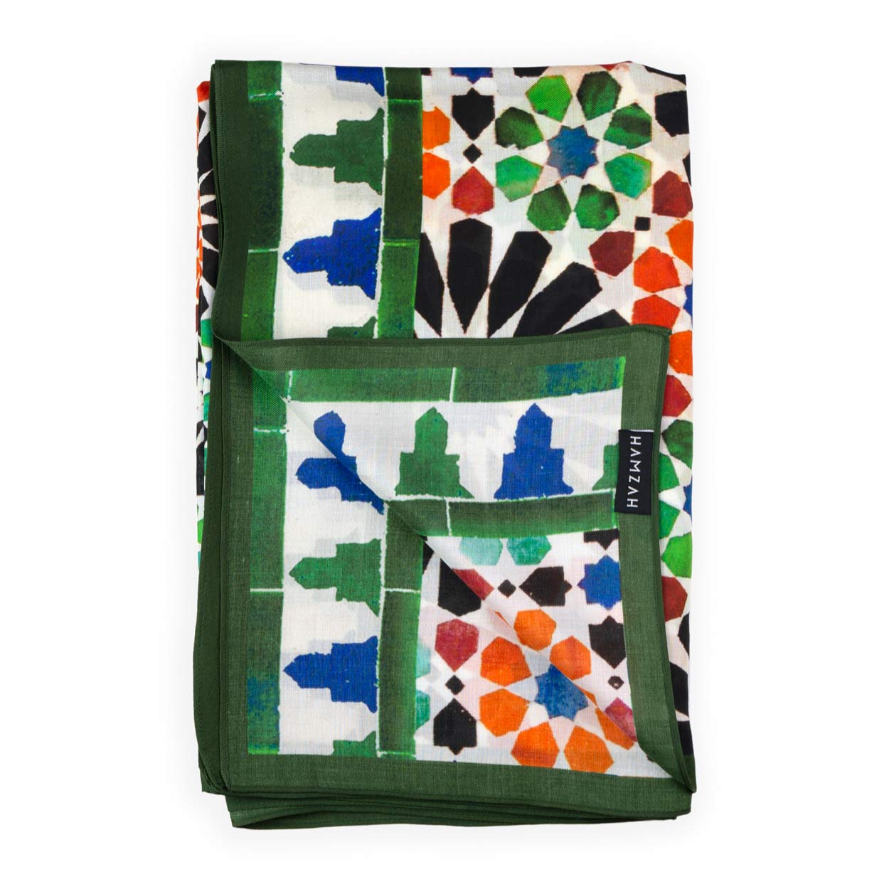 Orange and green scarf inspired by moorish tiles