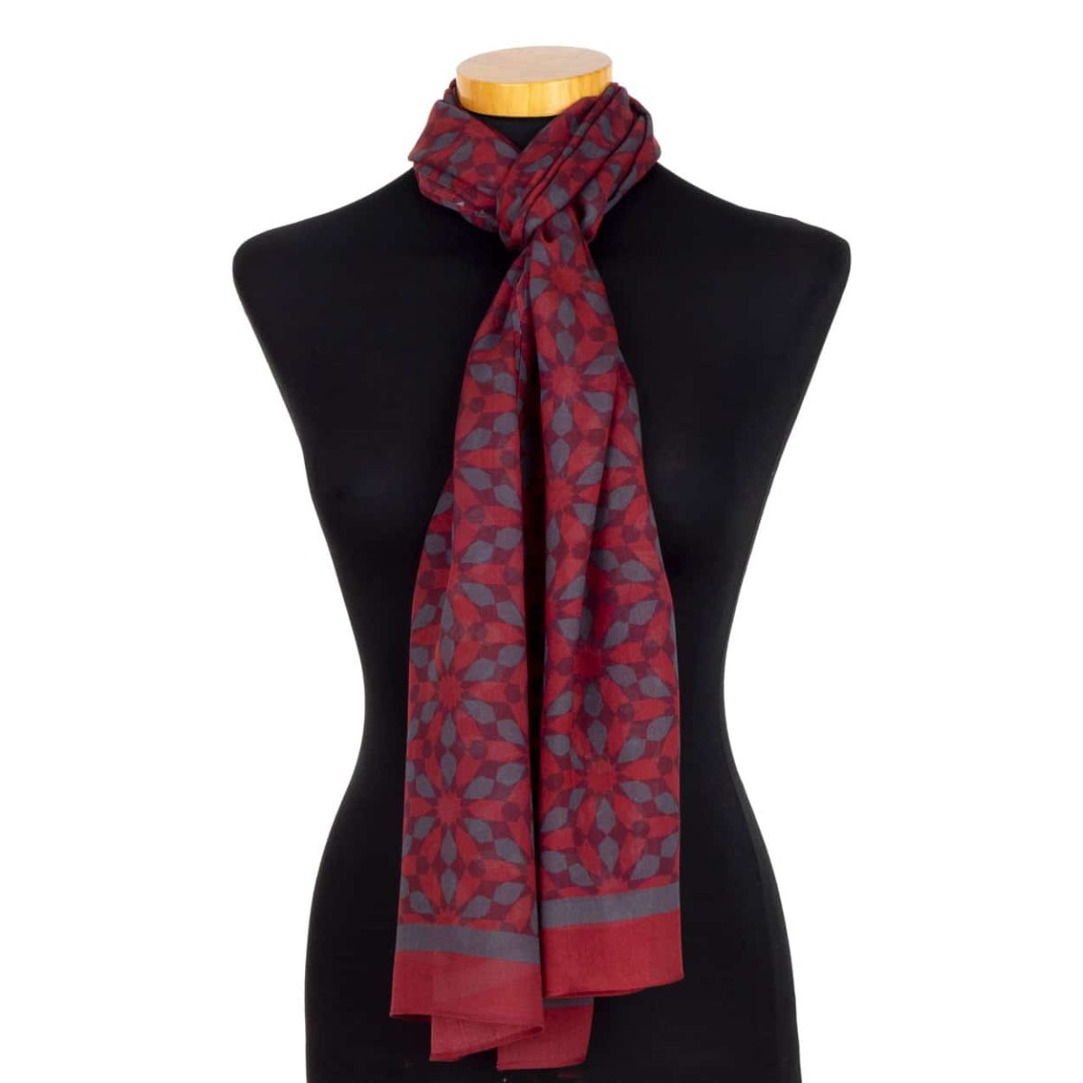 Red and gray neck scarf