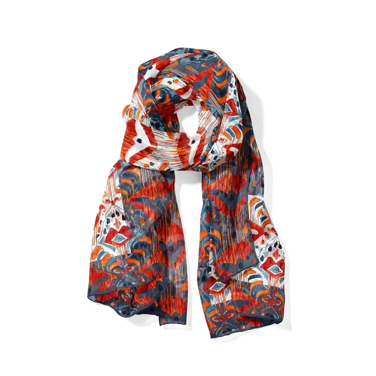 Red, blue and white silk neck scarf