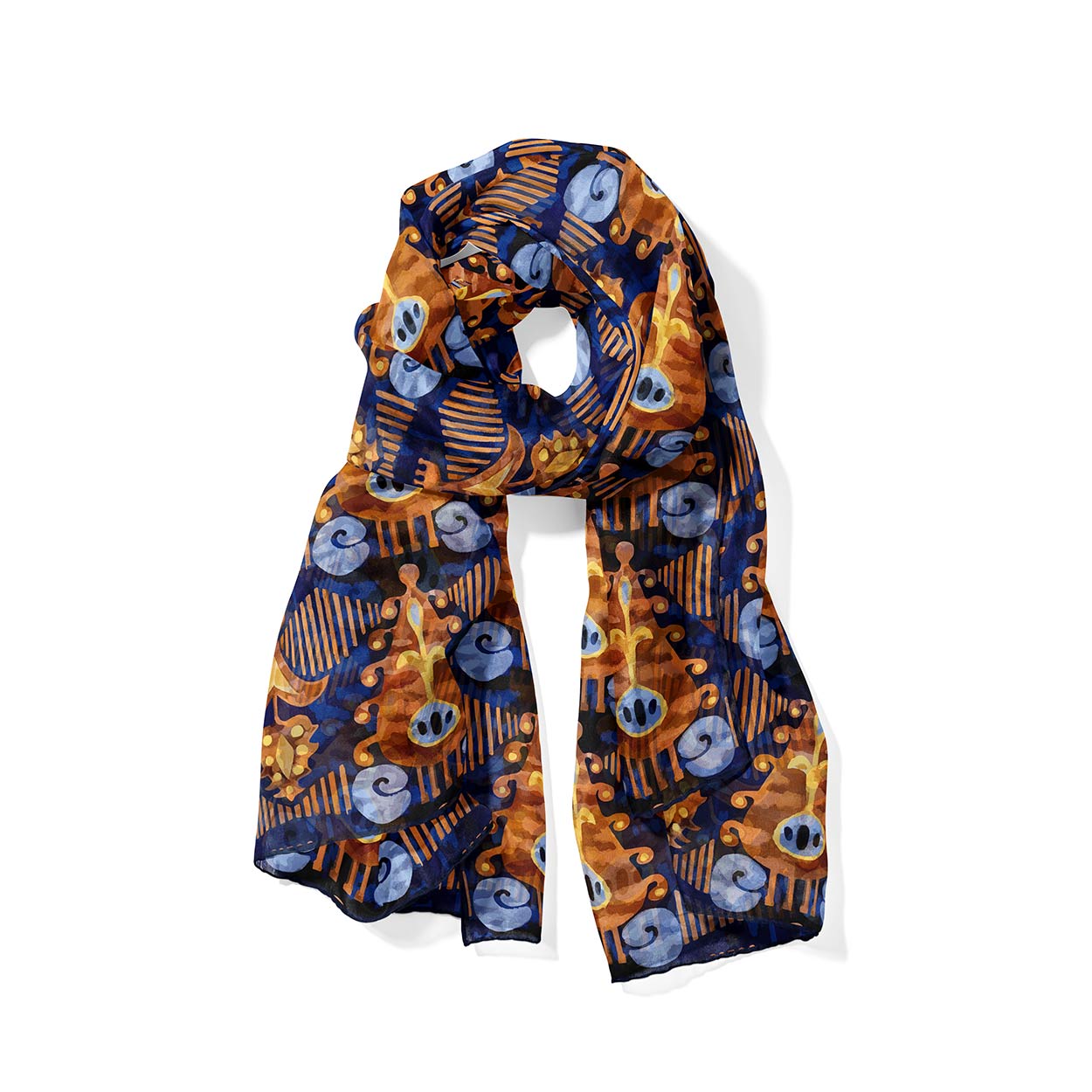 Blue and brown neck silk scarf for men's and women's