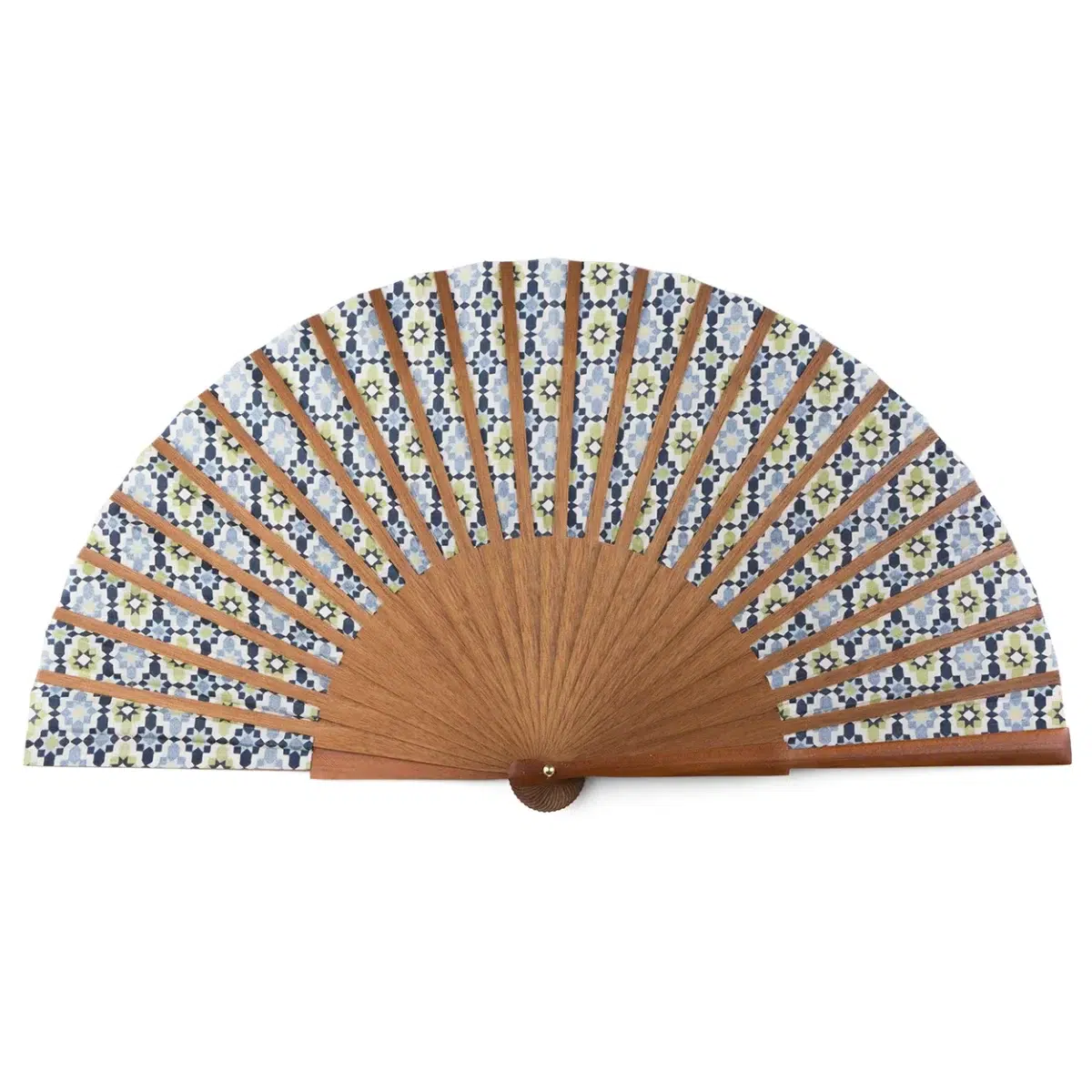 Silk and wood fan, back side inspired by Morocco.