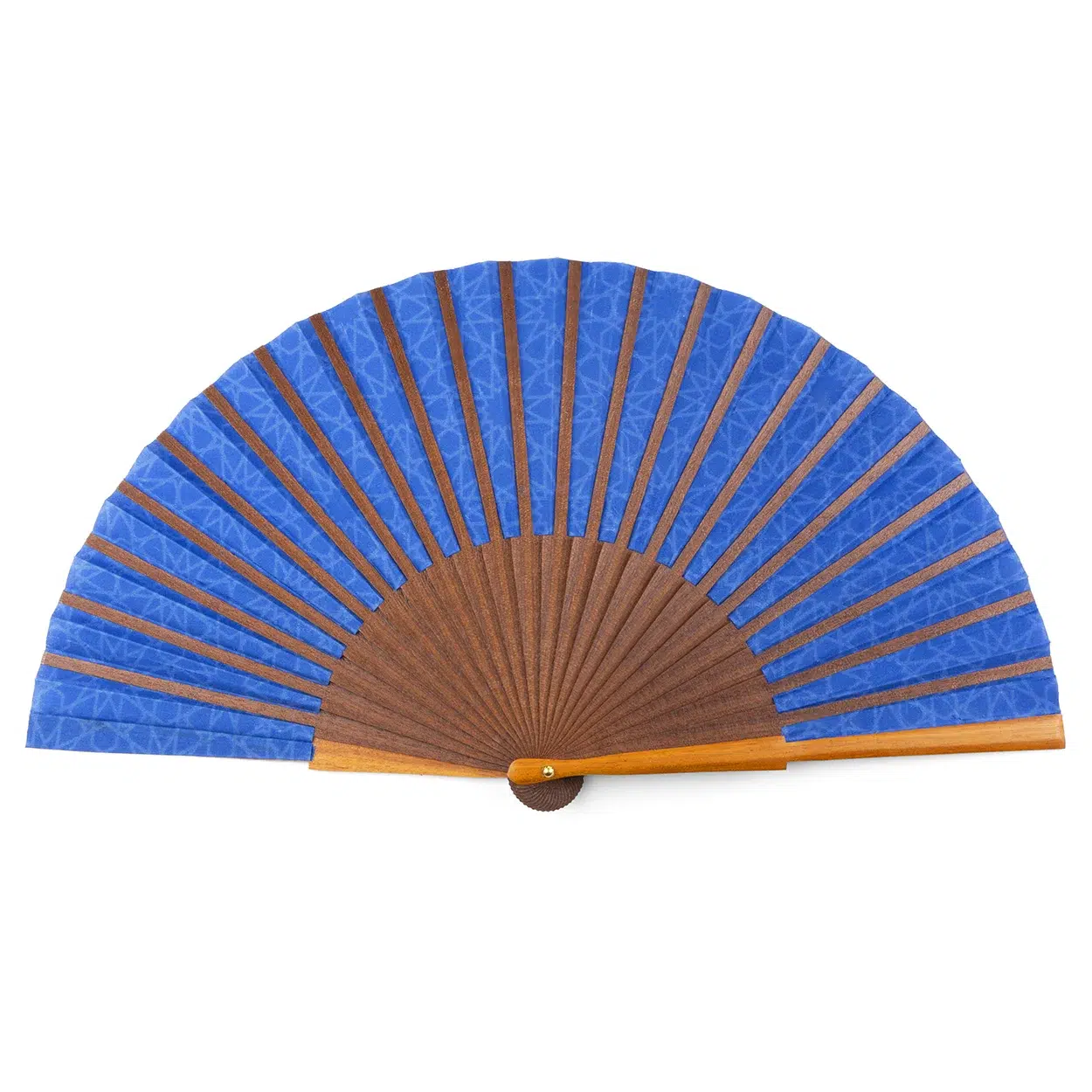 Blue silk and wood fan inspired by the mosaics of Granada.