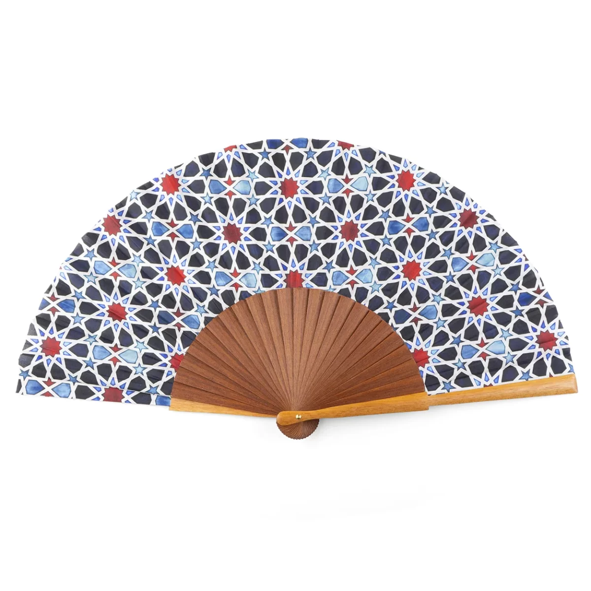 Black and blue silk fan with bocapi wood.