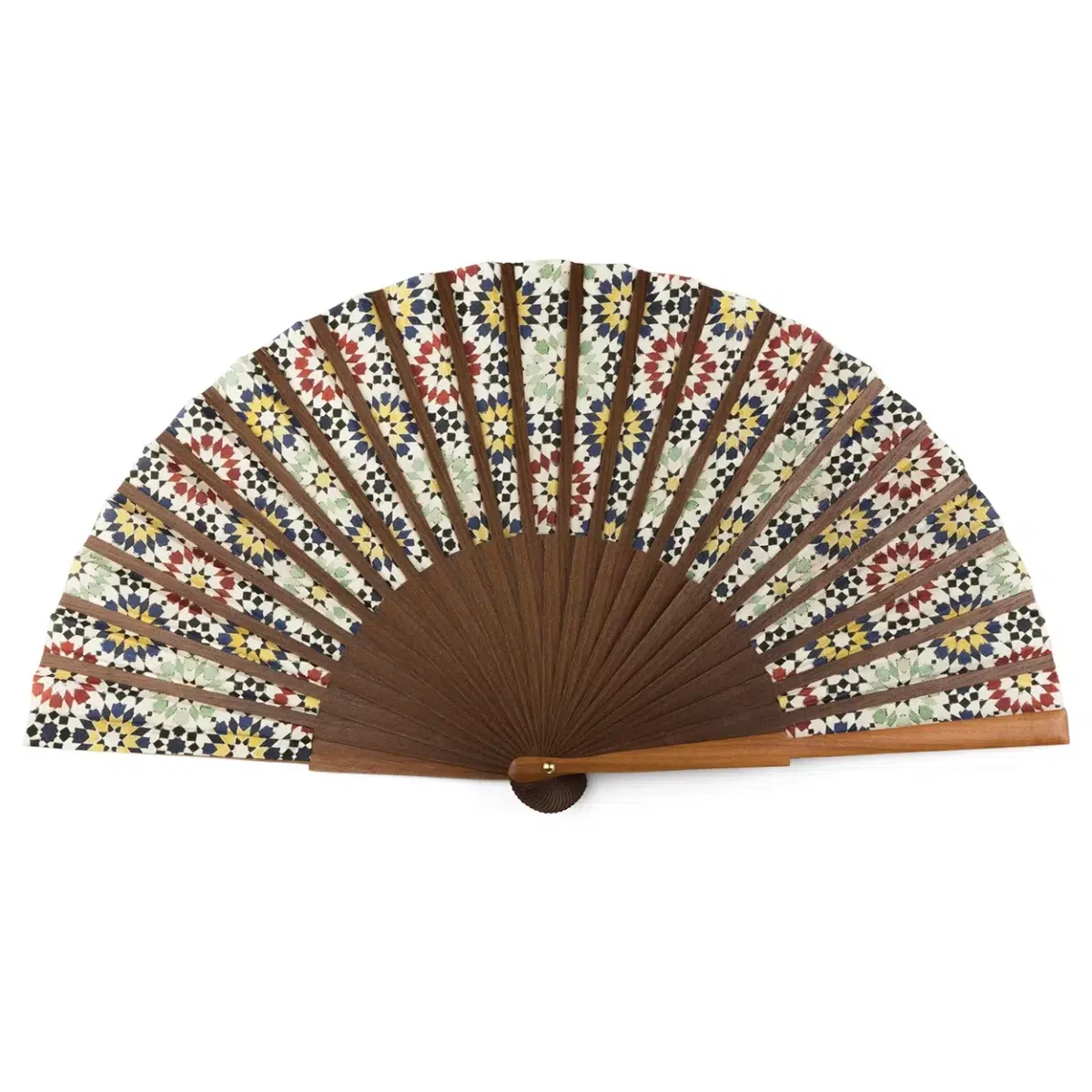 Backside of a Multicolored Silk and Wood Fan
