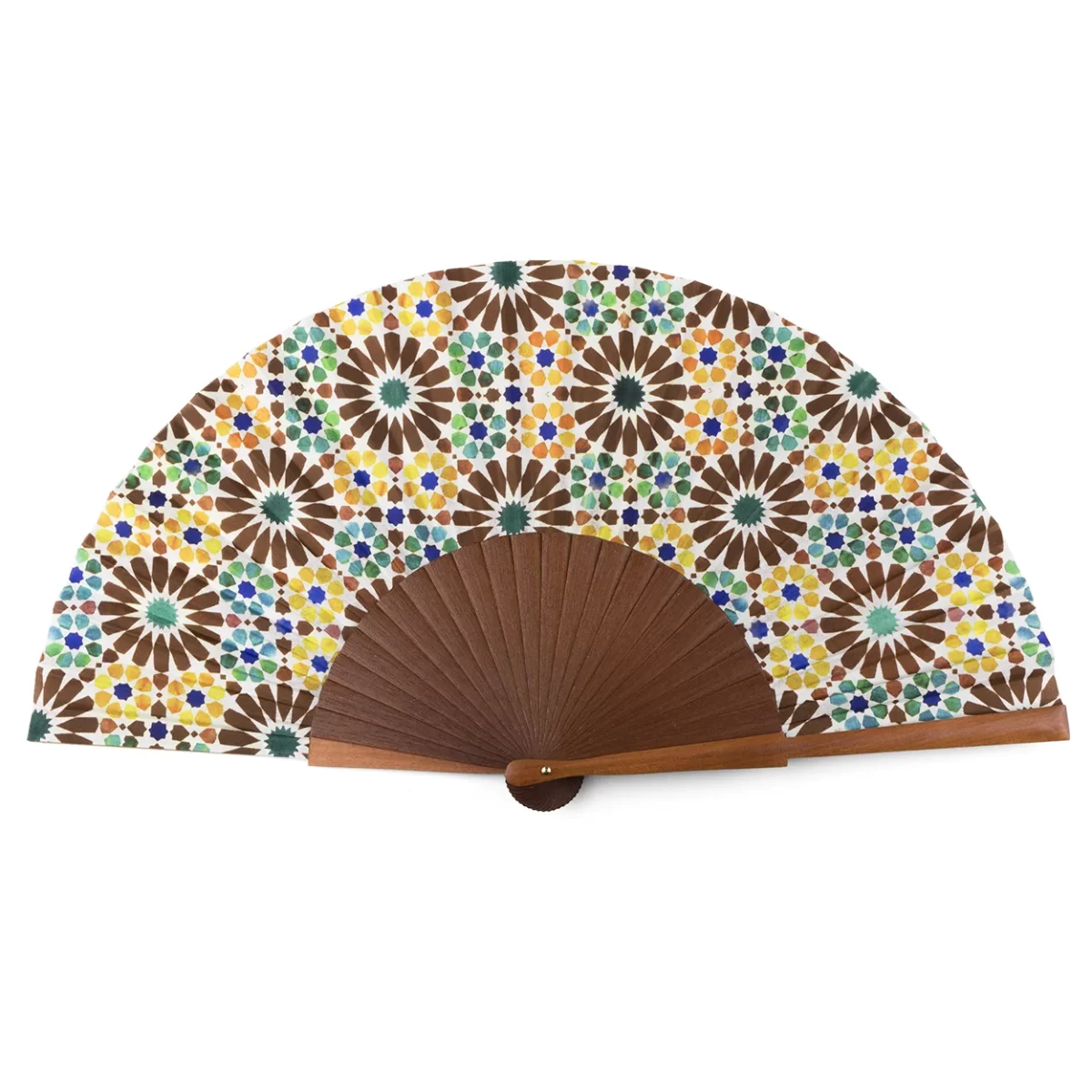 Abanico de seda con arabescos inspirados en la alhambra de granada