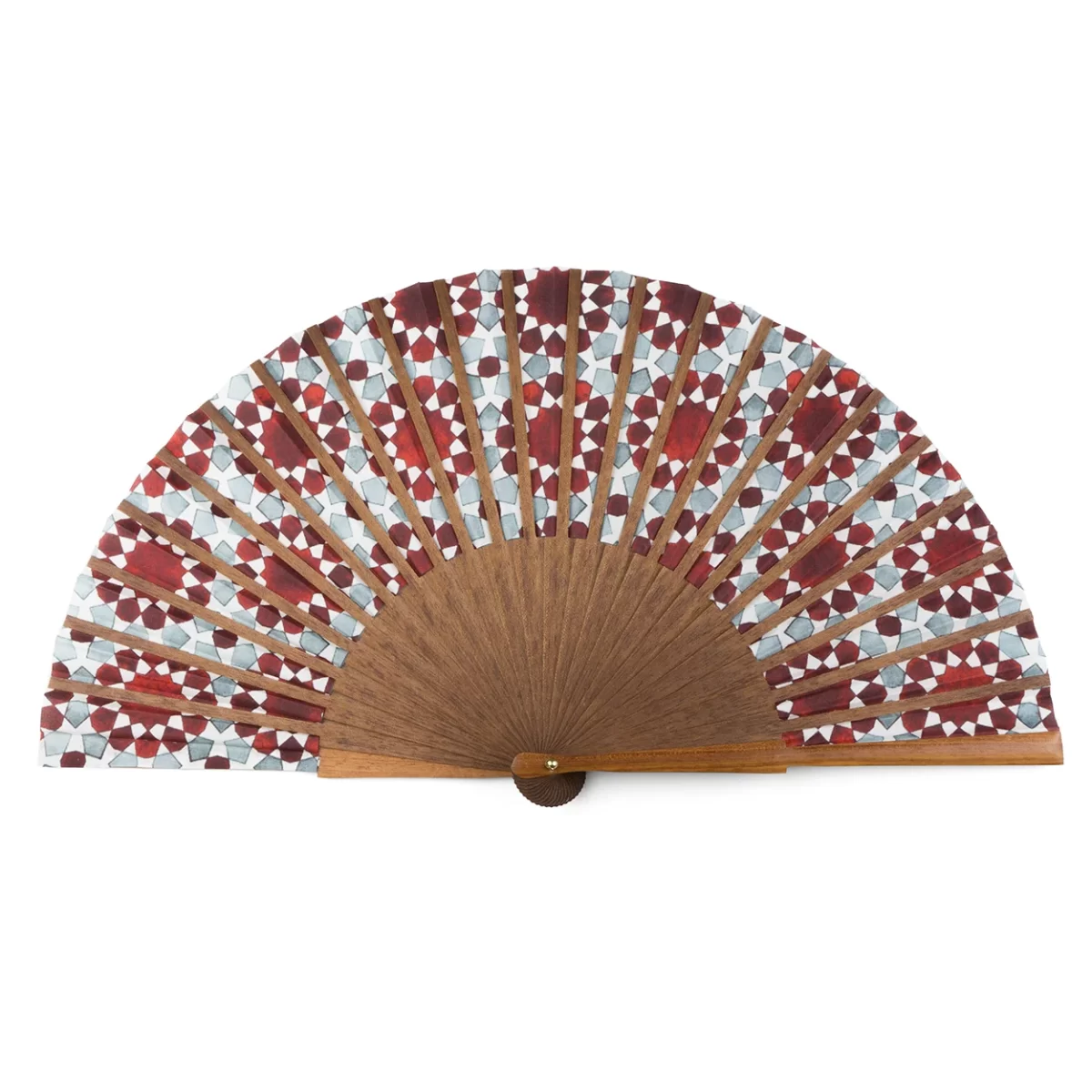Backside of a Blue and Red Silk Fan.