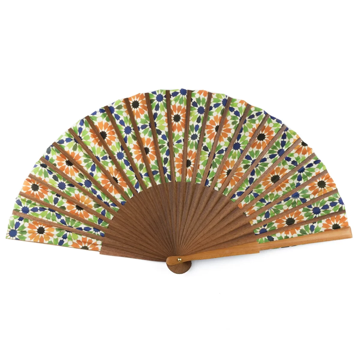 Backside of a Silk and Wood Fan with Andalusian Print.