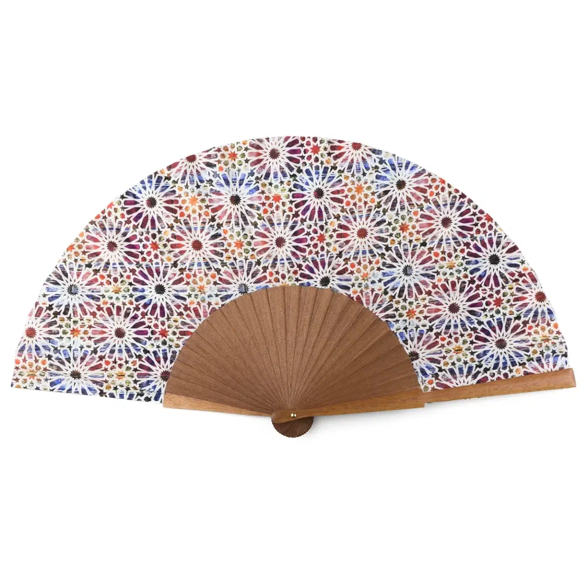 Silk Fan with Multicolored Print Inspired by the Muqarnas of Andalusia.