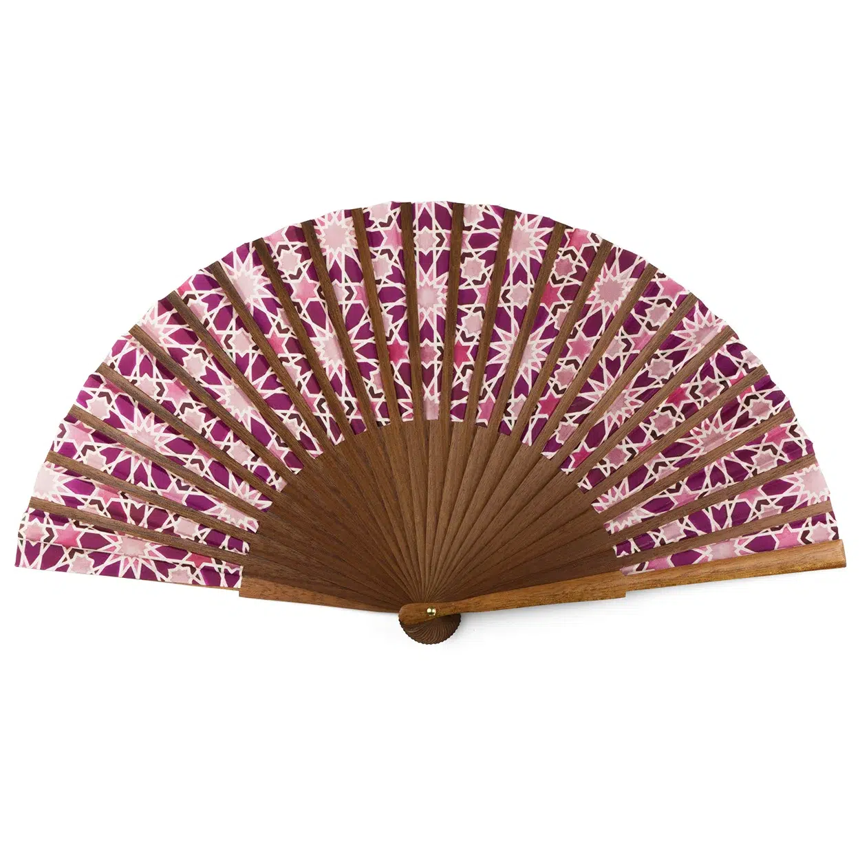 Silk and Wood Fan with Pink Print.